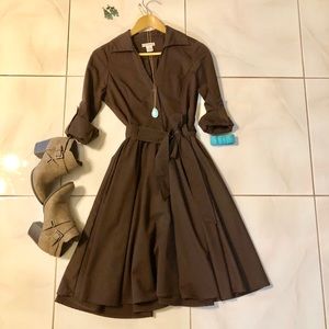 Brown shirtdress quarter sleeve